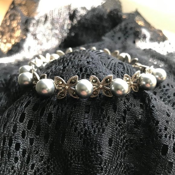 Jewelry - VINTAGE STERLING MARCASITE & PEARL BRACELET